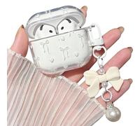 MINSCOSE Compatible with AirPods 4 Clear Case,Cute Bow Ribbon Heart Pretty Aesthetic Design with Bow Pearl Keychain,Soft TPU Protective Shockproof Case for Women Girl for Airpod 4-White