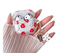 MINSCOSE Compatible with AirPods 4 Clear Case,Cute Cartoon Flower Pattern Design with Floral Keychain, Soft TPU Protective Shockproof Case for AirPods 4 for Girls Women-Wine Red