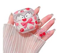 MINSCOSE Compatible with AirPods 4 Clear Case,Cute Cherry and Bow Pretty Aesthetic Design with Keychain,Soft TPU Protective Shockproof Case for Women Girl for Airpods 4-Red