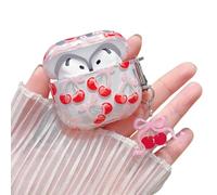 MINSCOSE Compatible with AirPods 4 Clear Case,Cute Cherry Bow Pretty Aesthetic Design with Keychain,Soft TPU Protective Shockproof Case for Women Girl for Airpods 4-Red
