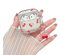 MINSCOSE Compatible with AirPods 4 Clear Case,Cute Cherry Leaves Pretty Aesthetic Pattern Design with Keychain,Soft TPU Protective Shockproof Case for Women Girl for Airpods 4-Red