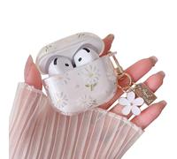 MINSCOSE Compatible with AirPods 4 Clear Case,Cute Daisy Flower Pattern Design with Pretty Floral Keychain, Soft TPU Protective Shockproof Cover for AirPods 4 for Women Girls-White
