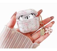 MINSCOSE Compatible with AirPods 4 Clear Case,Cute Flower Pattern Design with Floral Keychain, Soft TPU Protective Shockproof Cover for AirPods 4th Generation for Women Girls-Pink Rose