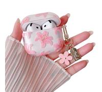 MINSCOSE Compatible with AirPods 4 Clear Case, Cute Flower Pattern Design with Pretty Aesthetic Floral Keychain Soft TPU Protective Shockproof Cover for AirPods 4 for Women Girls-Pink