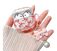 MINSCOSE Compatible with AirPods 4 Clear Case,Cute Pretty Flower Earphone Cover with Floral Keychain, Soft Transparent TPU Protective Case for AirPod 4 for Girl Women-Red