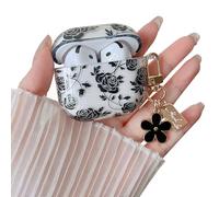 MINSCOSE Compatible with AirPods 4 Clear Case,Cute Pretty Flower Earphone Cover with Floral Keychain, Soft Transparent TPU Protective Case for AirPod 4 for Girl Women-Black Rose