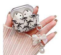 MINSCOSE Compatible with AirPods 4 Clear Case,Cute Ribbon Bow Pretty Aesthetic Design with Bow Pearl Keychain,Soft TPU Protective Shockproof Case for Women Girl for Airpod 4-Black