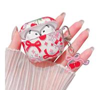 MINSCOSE Compatible with AirPods 4 Clear Case,Cute Star Cherry and Bowknot Pretty Aesthetic Design with Keychain,Soft TPU Protective Shockproof Case for Women Girl for Airpods 4-Red