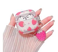 MINSCOSE Compatible with AirPods 4 Clear Case,Cute Strawberry Flower Pretty Aesthetic Design with Keychain,Soft TPU Protective Shockproof Case for Women Girl for Airpods 4-Red