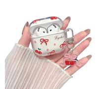MINSCOSE Compatible with AirPods 4 Clear Case,Cute Trendy Cherry Bowknot Aesthetic Pattern Design with Keychain,Soft TPU Protective Shockproof Case for Women Girl for Airpods 4-Red