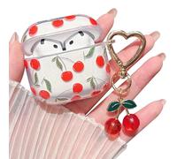 MINSCOSE Compatible with AirPods 4 Clear Case,Cute Trendy Cherry Leaves Aesthetic Pattern Design with Keychain,Soft TPU Protective Shockproof Case for Women Girls for Airpods 4-Red