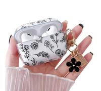 MINSCOSE Compatible with AirPods Pro 2 Clear Case,Cute Flower Floral Aesthetic Design with Flowers Keychain, Soft TPU Protective Shockproof Case for Women Girl for Airpod Pro 2-Black