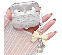 MINSCOSE Compatible with AirPods Pro 2 Clear Case,Cute Ribbon Bow Pretty Aesthetic Design with Bow Pearl Keychain,Soft TPU Protective Shockproof Case for Women Girl for Airpod Pro 2-White
