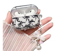 MINSCOSE Compatible with AirPods Pro 2 Clear Case,Cute Ribbon Bow Pretty Aesthetic Design with Bow Pearl Keychain,Soft TPU Protective Shockproof Case for Women Girl for Airpod Pro 2-Black