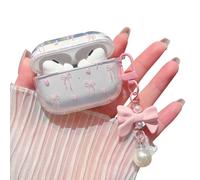 MINSCOSE Compatible with AirPods Pro 2nd/1st Clear Case,Cute Bow Ribbon Heart Pretty Aesthetic Design with Bow Pearl Keychain,Soft TPU Protective Shockproof Case for Women Girl-Pink