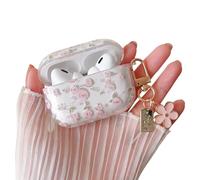MINSCOSE Compatible with AirPods Pro 2nd/1st Generation Case Clear Case,Cute Flower Pattern Design with Floral Keychain, Soft TPU Protective Shockproof Cover for AirPods Pro/Pro 2-Pink Rose