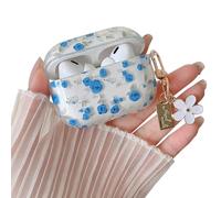 MINSCOSE Compatible with AirPods Pro 2nd/1st Generation Case Clear Case,Cute Flower Pattern Design with Floral Keychain, Soft TPU Protective Shockproof Cover for AirPods Pro/Pro 2- Blue Rose