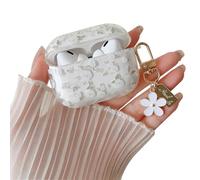 MINSCOSE Compatible with AirPods Pro 2nd/1st Generation Case Clear Case,Cute Flower Pattern Design with Floral Keychain, Soft TPU Protective Shockproof Cover for AirPods Pro/Pro 2-White Rose