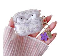 MINSCOSE Compatible with AirPods Pro 2nd/1st Generation Case Clear Case,Cute Flower Pattern Design with Floral Keychain, Soft TPU Protective Shockproof Cover for AirPods Pro/Pro 2-Purple Rose