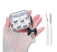 MINSCOSE Compatible with AirPods Pro 3rd Generation Case (2025),Cute Bow Pattern Ribbon Girly Design with Bow Pearl Keychain,Soft TPU Protective Shockproof Case for AirPods Pro 3-Black