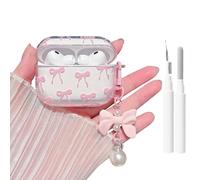 MINSCOSE Compatible with AirPods Pro 3rd Generation Case (2025),Cute Bow Pattern Ribbon Girly Design with Bow Pearl Keychain,Soft TPU Protective Shockproof Case for AirPods Pro 3-Pink