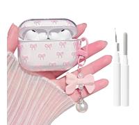 MINSCOSE Compatible with AirPods Pro 3rd Generation Case (2025),Cute Bow Ribbon Aesthetic Design with Bow Pearl Keychain,Soft TPU Protective Shockproof Case for AirPods Pro 3-Pink