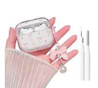 MINSCOSE Compatible with AirPods Pro 3rd Generation Case (2025),Cute Bow Ribbon Heart Aesthetic Design with Bow Pearl Keychain,Soft TPU Protective Shockproof Case for Airpod Pro 3-Pink