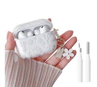 MINSCOSE Compatible with AirPods Pro 3rd Generation Case (2025),Cute Flower Floral Aesthetic Design with Flowers Keychain, Soft TPU Protective Shockproof Case for Airpods Pro 3-White