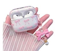 MINSCOSE Compatible with AirPods Pro Clear Case,Cute Bow Pattern Kawaii Ribbon Girly Design with Bow Pearl Keychain,Soft TPU Protective Shockproof Case for Women Girl for AirPods Pro-Pink
