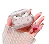 MINSCOSE Compatible with AirPods Pro/Pro2 Clear Case,Cute Cherry Bowknot Trendy Aesthetic Pattern Design with Keychain,Soft TPU Protective Shockproof Case for Girl Women for Airpods Pro/Pro2-Red