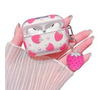MINSCOSE Compatible with AirPods Pro/Pro2 Clear Case,Cute Strawberry Flower Pretty Aesthetic Design with Keychain,Soft TPU Protective Shockproof Case for Women Girl for Airpods Pro/Pro2-Red
