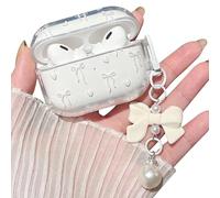 MINSCOSE Compatible with AirPods Pro2 Clear Case,Cute Bow Ribbon Heart Pretty Aesthetic Design with Bow Pearl Keychain,Soft TPU Protective Shockproof Case for Women Girl for Airpod Pro2-White