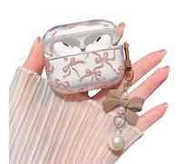 MINSCOSE Compatible with AirPods Pro2 Clear Case,Cute Pretty Ribbon Bow Aesthetic Design with Bow Pearl Keychain,Soft TPU Protective Shockproof Case for Women Girls for Airpod Pro2-Brown