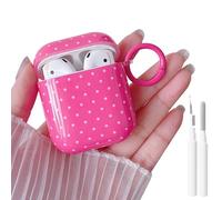 MINSCOSE for AirPods 1&2 Case,Cute Polka Dot Retro Aesthetic Design with Trendy Keychain Lock,Soft TPU Protective Shockproof Case with Cleaner Kit for Girls Women for AirPods 1&2-Hot Pink