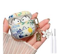 MINSCOSE for AirPods 4 Case,Cute Beach Ocean Seashell Collage Pattern Design with Keychain,Soft TPU Protective Shockproof Cover with Cleaner Kit for Girls Women for AirPods 4-Fish
