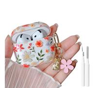 MINSCOSE for AirPods 4 Clear Case,Cute Floral Leaves Pattern Design with Girly Flower Keychain,Soft Silicone Protective Shockproof Cover with Cleaner Kit for Girls Women for Airpod 4-Pink