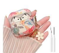 MINSCOSE for AirPods 4 Clear Case,Cute Ocean Marine Life Seashell Design with Flower Keychain,Soft TPU Protective Shockproof Cover with Cleaner Kit for AirPods 4 for Women Girls-Dolphin