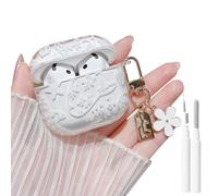 MINSCOSE for AirPods 4 Clear Case,Cute Ocean Marine Life Seashell Design with Flower Keychain,Soft TPU Protective Shockproof Cover with Cleaner Kit for AirPods 4 for Women Girls-Turtle
