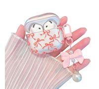 MINSCOSE for AirPods 4 Clear Case,Cute Ribbon Bow Aesthetic Pattern Design with Kawaii Bow Pearl Keychain,Soft TPU Protective Shockproof Case for Airpods 4-Orange