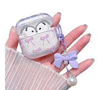 MINSCOSE for AirPods 4 Clear Case,Cute Ribbon Bow Pattern Girly Design with Kawaii Bow Pearl Keychain,Soft TPU Protective Shockproof Case for Women Girl for AirPods 4-Purple