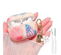 MINSCOSE for AirPods Pro 2nd/1st Generation Case,Cute Art Seashell Aesthetic Pattern Design with Girly Floral Keychain,Soft Silicone Protective Earbuds Cover with Cleaner Kit for Girls Women-Pink