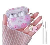 MINSCOSE for AirPods Pro 2nd/1st Generation Case,Cute Flower Pattern Design with Floral Keychain,Soft TPU Protective Shockproof Case with Cleaner Kit for AirPods Pro/Pro 2-Pink Flower
