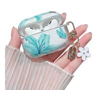MINSCOSE for AirPods Pro 2nd/1st Generation Clear Case,Cute Butterfly Lily Flower Aesthetic Design with Floral Keychain,Soft TPU Protective Shockproof Cover for Airpod Pro/Pro 2-Mint Green