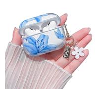 MINSCOSE for AirPods Pro 2nd/1st Generation Clear Case,Cute Butterfly Lily Flower Aesthetic Design with Floral Keychain,Soft TPU Protective Shockproof Cover for Airpod Pro/Pro 2-Dark Blue