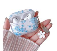 MINSCOSE for AirPods Pro 2nd/1st Generation Clear Case,Cute Floral Aesthetic Pattern Design with Girly Flower Keychain,Soft TPU Protective Shockproof Case for Airpods Pro/Pro 2-Light Blue