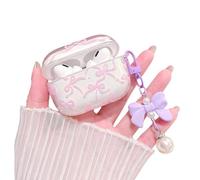 MINSCOSE for AirPods Pro 2nd/1st Generation Clear Case,Cute Ribbon Bow Aesthetic Pattern Design with Kawaii Bow Pearl Keychain,Soft TPU Protective Shockproof Case for Airpods Pro/Pro 2-Purple