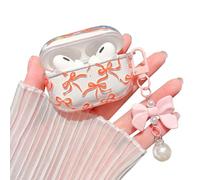 MINSCOSE for AirPods Pro 2nd/1st Generation Clear Case,Cute Ribbon Bow Aesthetic Pattern Design with Kawaii Bow Pearl Keychain,Soft TPU Protective Shockproof Case for Airpods Pro/Pro 2-Orange