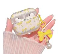 MINSCOSE for AirPods Pro 2nd/1st Generation Clear Case,Cute Ribbon Bow Pattern Girly Design with Kawaii Bow Pearl Keychain,Soft TPU Protective Shockproof Case for Women for AirPods Pro/Pro 2-Yellow