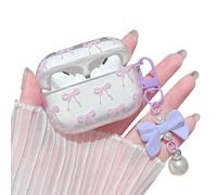 MINSCOSE for AirPods Pro 2nd/1st Generation Clear Case,Cute Ribbon Bow Pattern Girly Design with Kawaii Bow Pearl Keychain,Soft TPU Protective Shockproof Case for Women for AirPods Pro/Pro 2-Purple