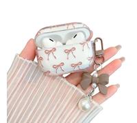 MINSCOSE for AirPods Pro 2nd/1st Generation Clear Case,Cute Ribbon Bow Pattern Girly Design with Kawaii Bow Pearl Keychain,Soft TPU Protective Shockproof Case for Women for AirPods Pro/Pro 2-Brown